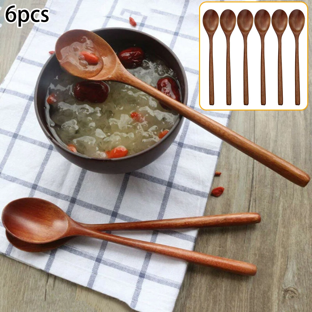 

6 Piece Long Wooden Spoon Korean Style 9 '' Inch Natural Wood Soup For Tea/coffee/dessert Tableware Kitchen Tools Accessories