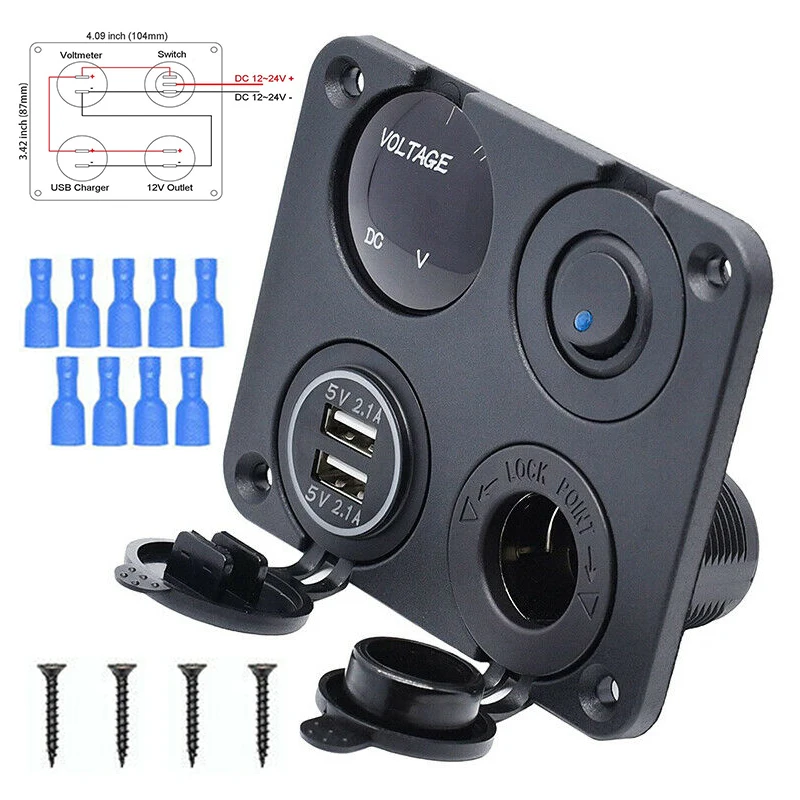 

New 12V Car Cigarette Lighter Socket + Dual USB Port Charger + Voltmeter Panel