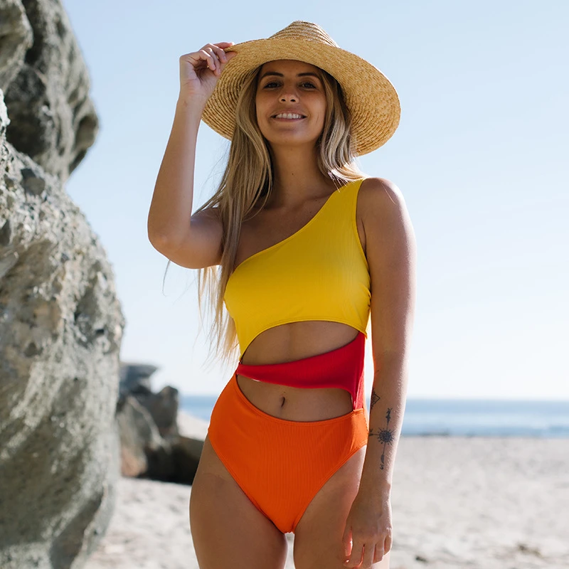 

Купальник, Женский купальник в стиле пэчворк, бикини на одно плечо, пляжная одежда, летний купальный костюм