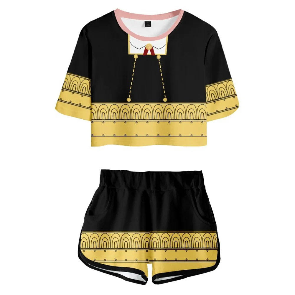 

Костюм косплея шпионской семьи подделчика Ани, кроп-топ с 3D принтом для взрослых, футболка, короткий комплект