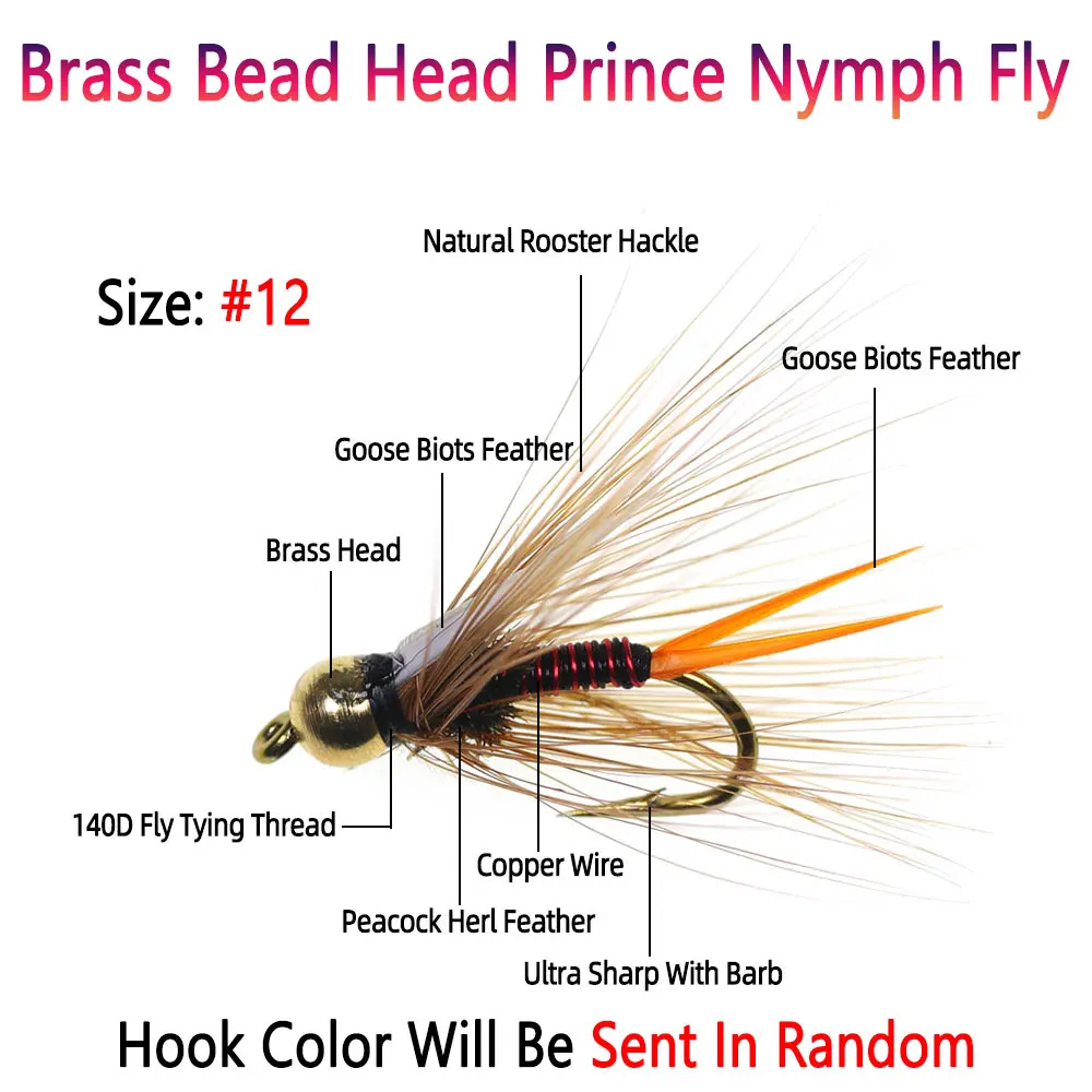 Bimoo 5 шт./коробка 12 # латунная бусина головка принца Нимфа петух Hackle