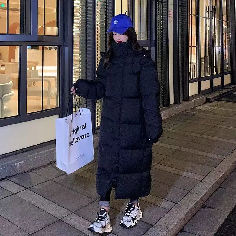 Makaka- New Solid Color Long Straight Winter Coat Casual Women Parkas Clothes Hooded Stylish Winter Jacket Female Outerwear
