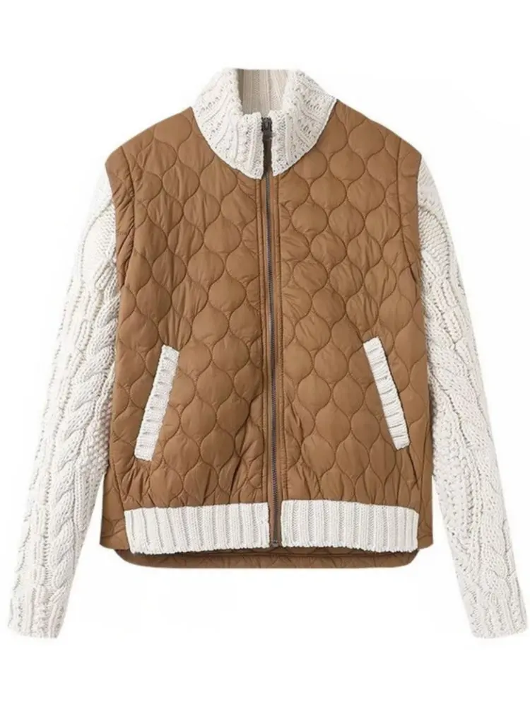 Женские осенне-зимние модные лоскутные стеганые свитера вязаные куртки женские