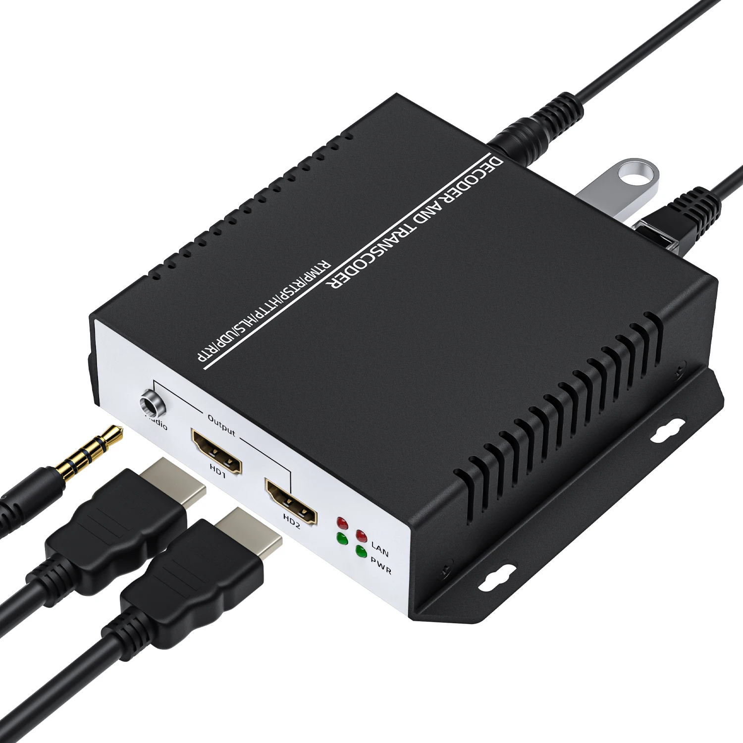 Фото UNISHEEN JM3200-Plus 4K60 Декодер видео с двумя входами HDMI, H.265 H.264, SRT RTSP RTMP, IP-транскодер в HDMI, интерлейсинг струминга №3