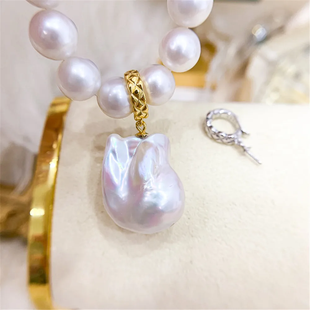 

DIY Pearl accessories 925 silver pendant empty support gold silver button collar pendant with 9-15mm round different