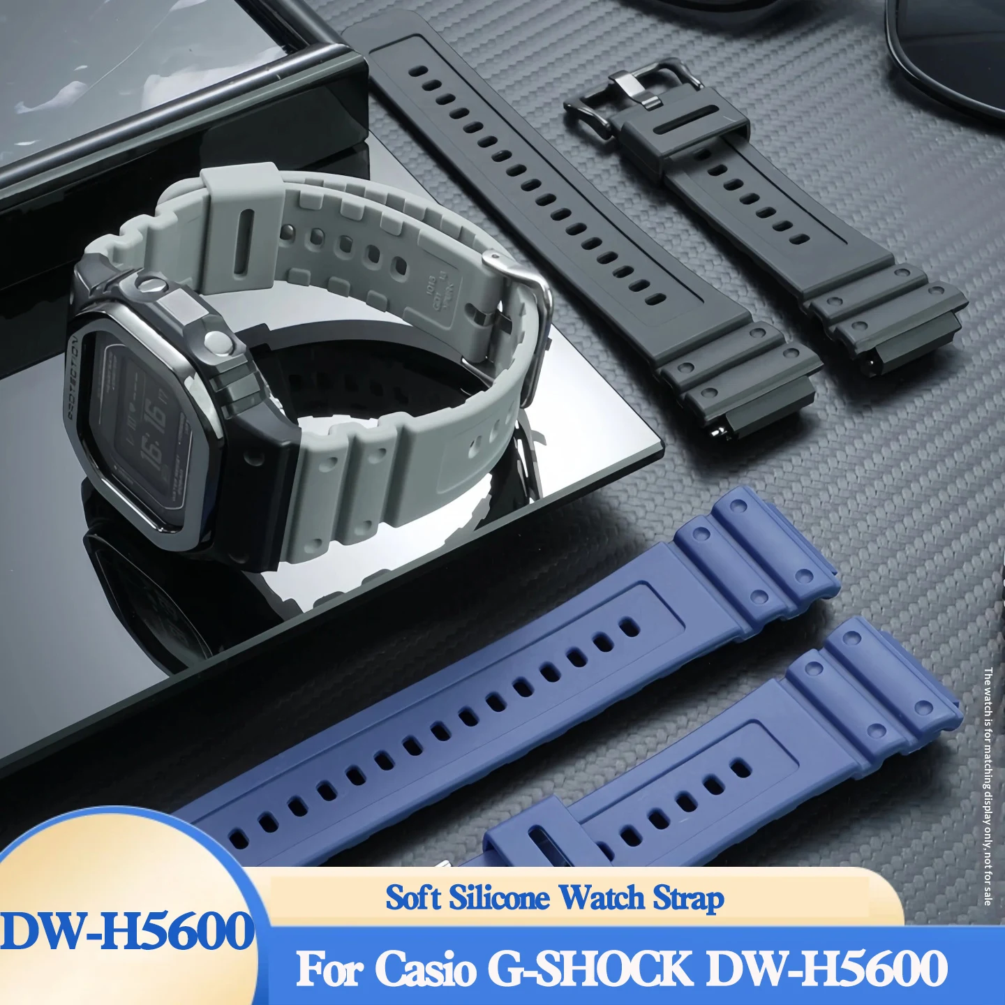Фото DW-H5600 для часов Casio GW-SHOCK Champion Heart Small Square, модель 3516, DW-H5600MB, водонепроницаемый силиконовый ремешок из смолы, черный, синий, серый №1