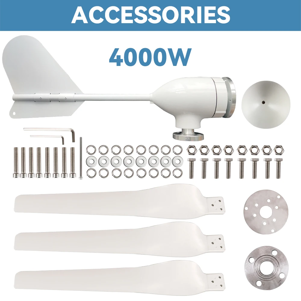 EU Duty Free 4000W ветряной генератор 3 лопасти 6KW 4KW 12V 48V 24V с контроллером зарядного