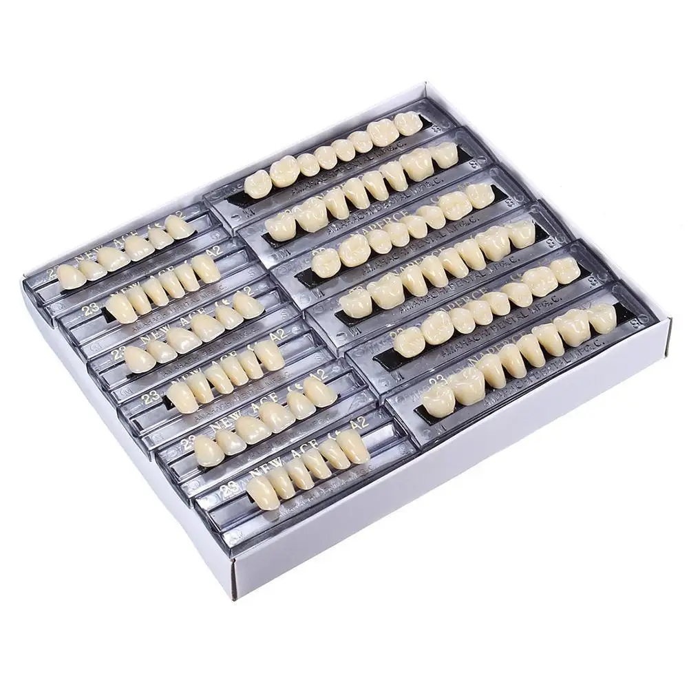 

28 Teeth/set Resin Denture Teeth 3d Shade Guide Color Dentistry Cold Mirror Teeth Bleaching Dental Light Plate White Compar P5i2