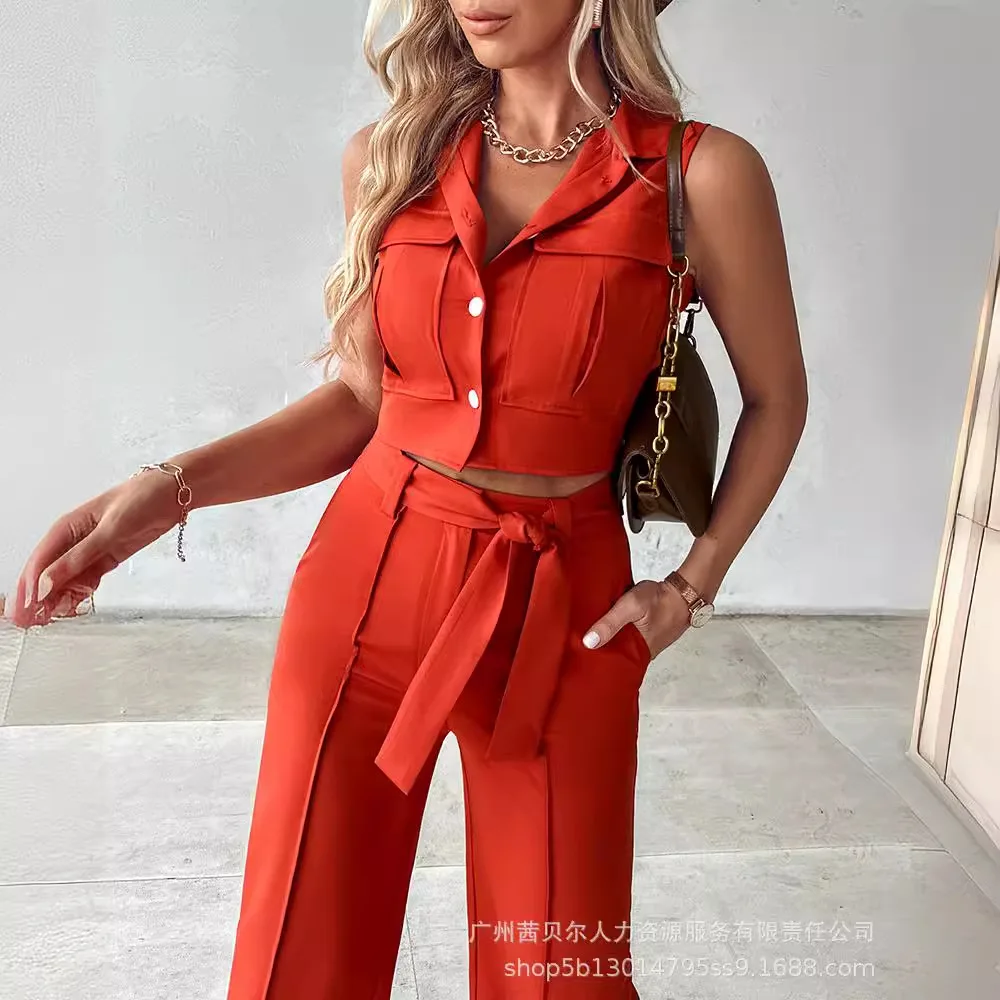 Новая женская одежда I-образный карманный жилет и прямые брюки комплект из двух