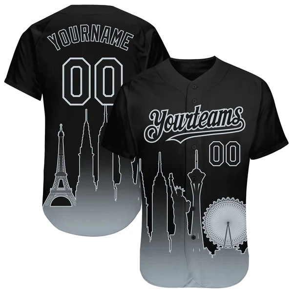 

Custom Black Silver 3D Las Vegas City Edition Fade Fasion Authentic Baseball Jersey