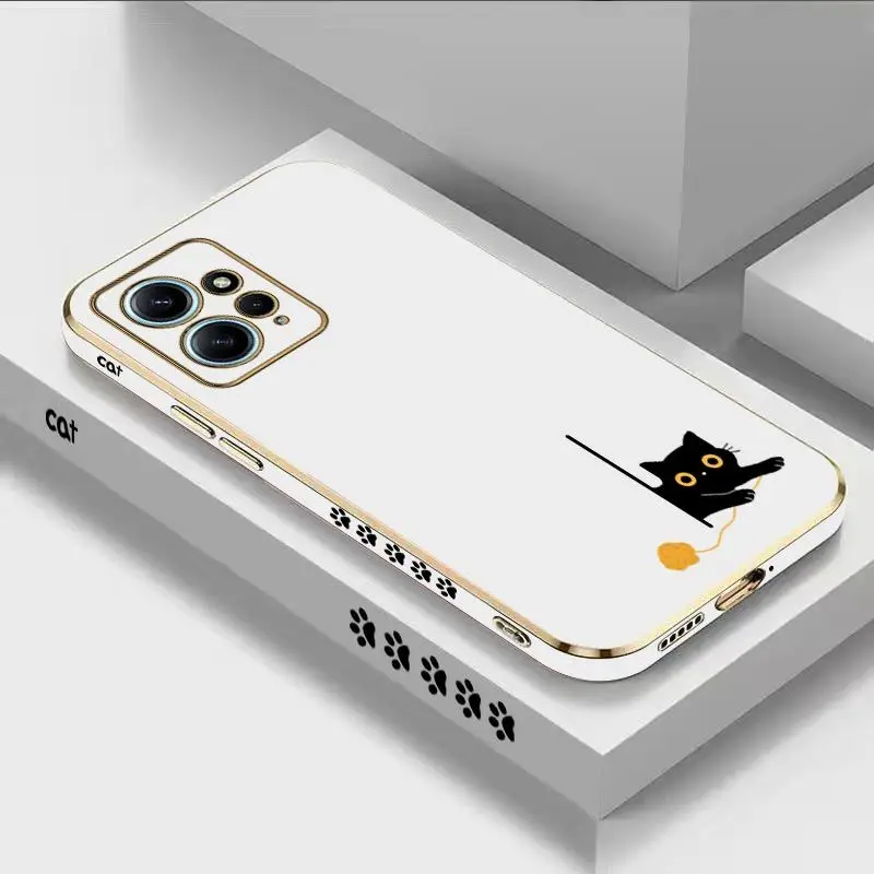 

Panicked Cats Luxury Plating Phone Case For Xiaomi Redmi Note 11 Pro Plus 10 10 Pro 11 11 Pro 11S 12 12 Pro 12Pro Plus 9 Cover