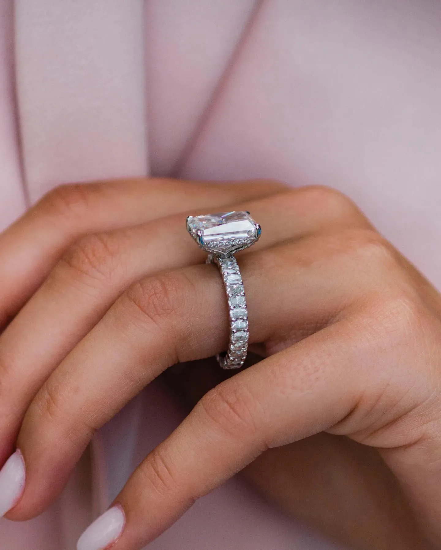JOVOVASMILE 18k White Gold Moissanite Wedding Rings 6 Carat 12x8.75mm Crushed Ice Radiant cut 3x2mm Half Eternity Band for Woman