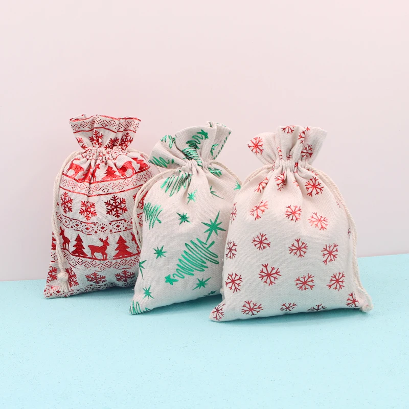

Wholesale 8Pcs/Lot Christmas Cotton Bags 15x20cm Drawstring Pouch Candy Gift Bag Party Favor Jewelry Boutique Packaging Bags