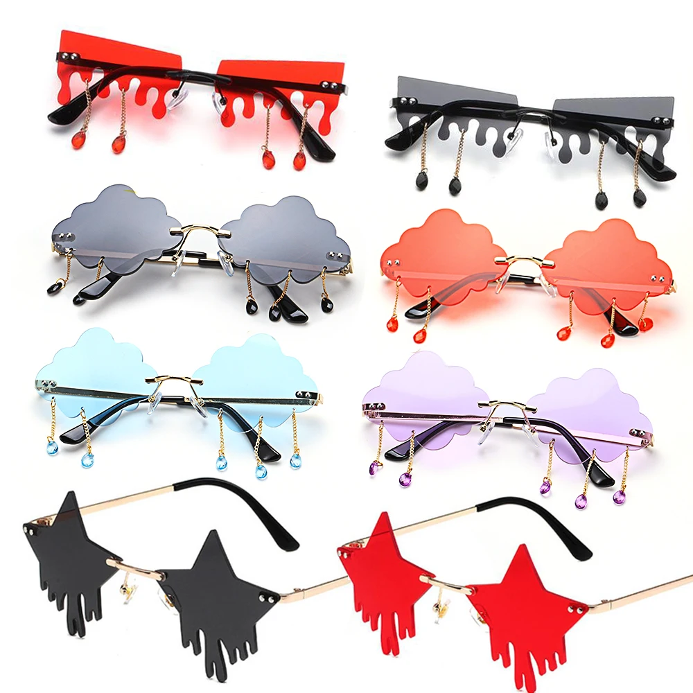 

Ins Funny Clouds/Star Shape Rimless Sunglasses Retro Tassel Steampunk Sunglasses Shades UV400 Cycling Sunglasses Party Glasses