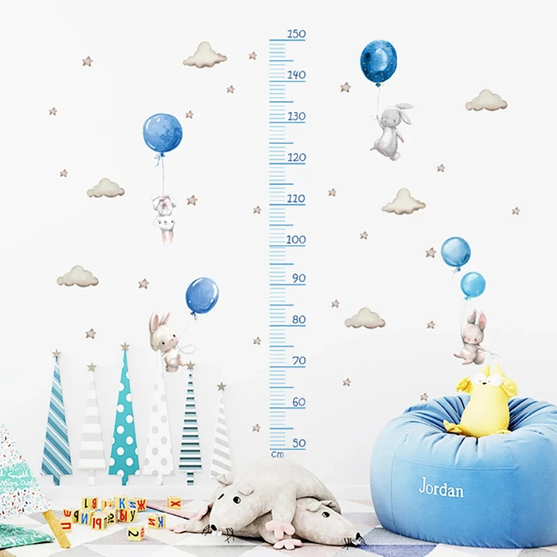 

Kawaii Bunny Balloon Height Measure Wall Sticker for Kids Rooms Boys Girls Baby Room Decoration Growth Chart Wallpaper Rabbit