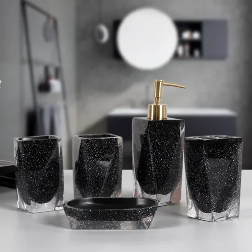 

Bathroom Five Piece Set Resin Wash Set Bathroom Toiletries Lotion Bottle Mouthwash Cup Toothbrush Holder Soap Dish Storage Tray