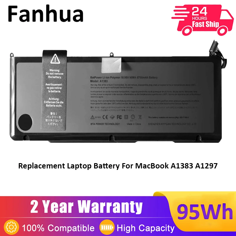 A1383 Replacement Laptop Battery for Apple Early 2011 Late 2011 MacBook Pro 17-inch A1297 EMC 2352-1 2564 Battery 10.95V 95Wh