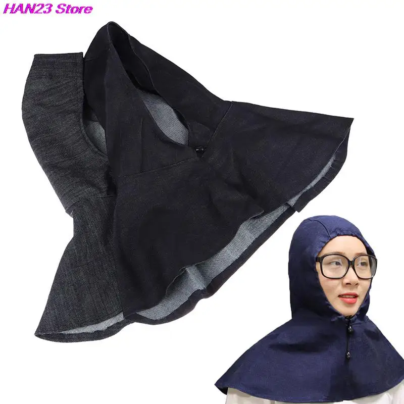 

1XBlue Denim Fabric Welding Caps Flame Retardant Helmet Hat Neck Protection For Welder Safety Cover Dust Cover Shawl Hat Random