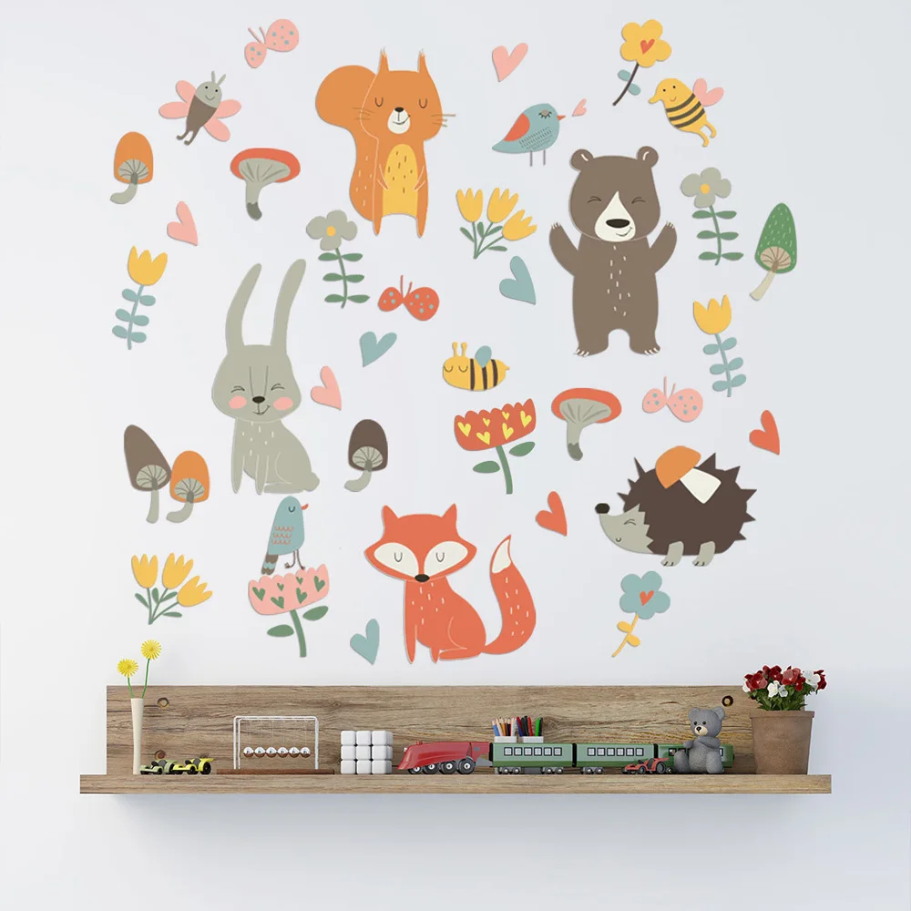 

Forest Animal Party Wall Sticker For Kids Rooms Bedroom Decorations Wallpaper Mural Home Art Decals Cartoon Combination Stickers