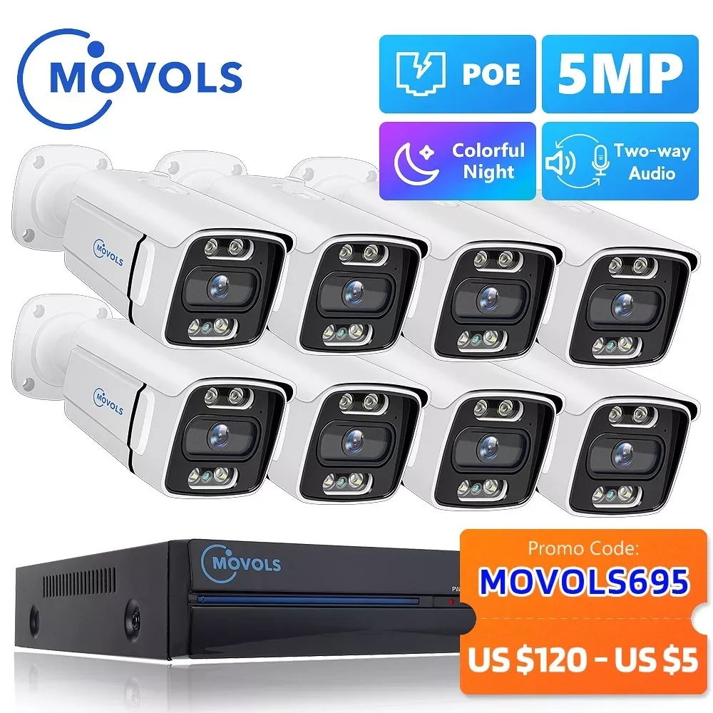 

Система видеонаблюдения MOVOLS с ии, 8-канальная уличная IP-камера с POE и дуплексным аудио, NVR, H.265, P2P, видеонаблюдение, 5 МП, 2023