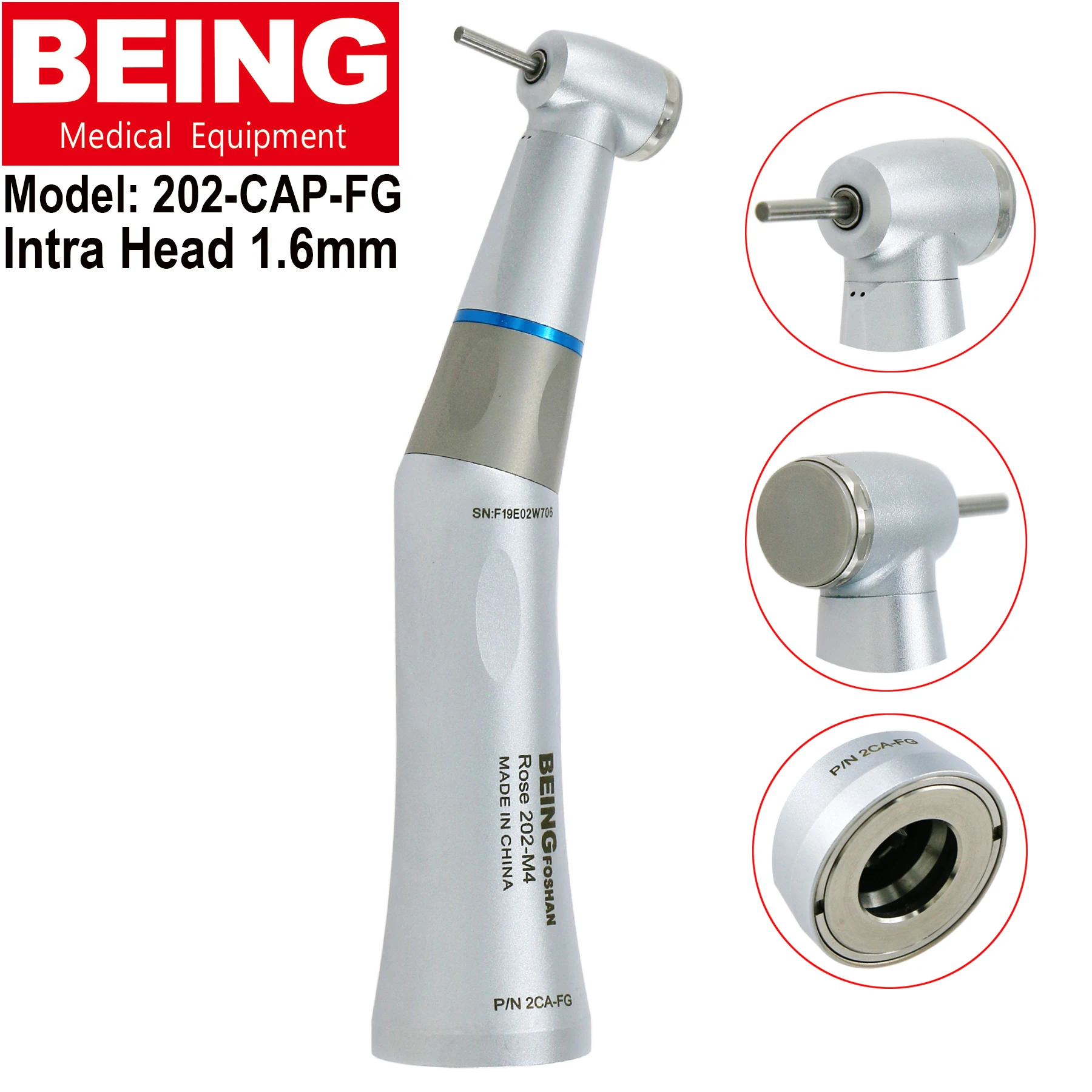 Наконечник с внутренней кнопкой подачи воды малоскоростной 1:1 Rose 202CAP-FG для FG 1 6 мм