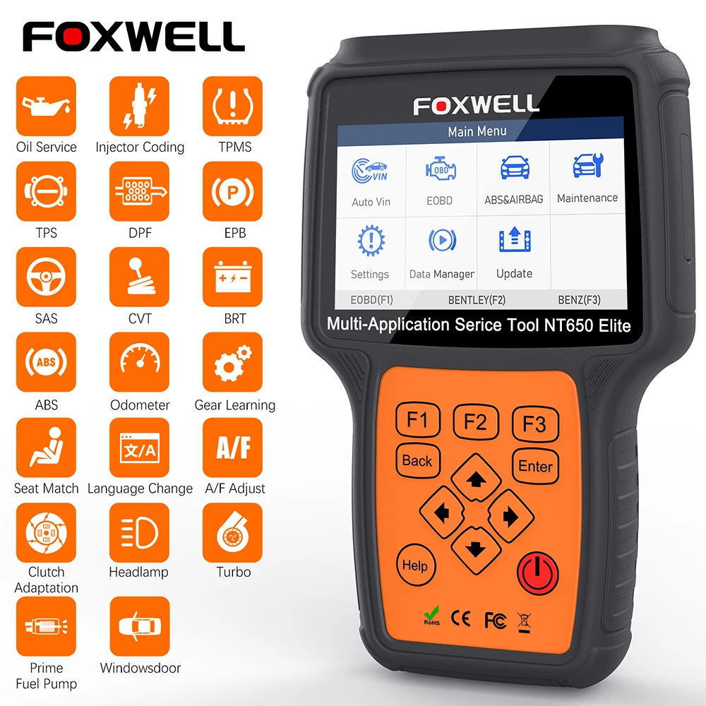 

FOXWELL NT650 Elite OBD2 Automotive Scanner ABS SRS A/F BRT DPF 26 Reset Professional OBD Auto Car Diagnostic Tool OBD 2 Scanner