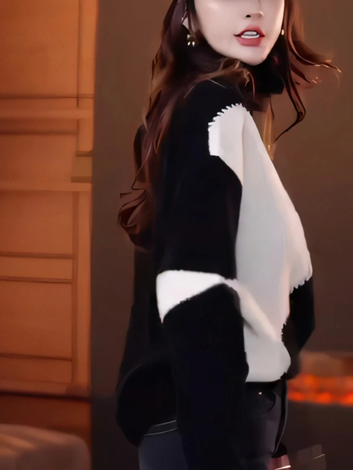 Осень 2023 новый корейский свитер контрастного цвета в стиле пэчворк водолазка с