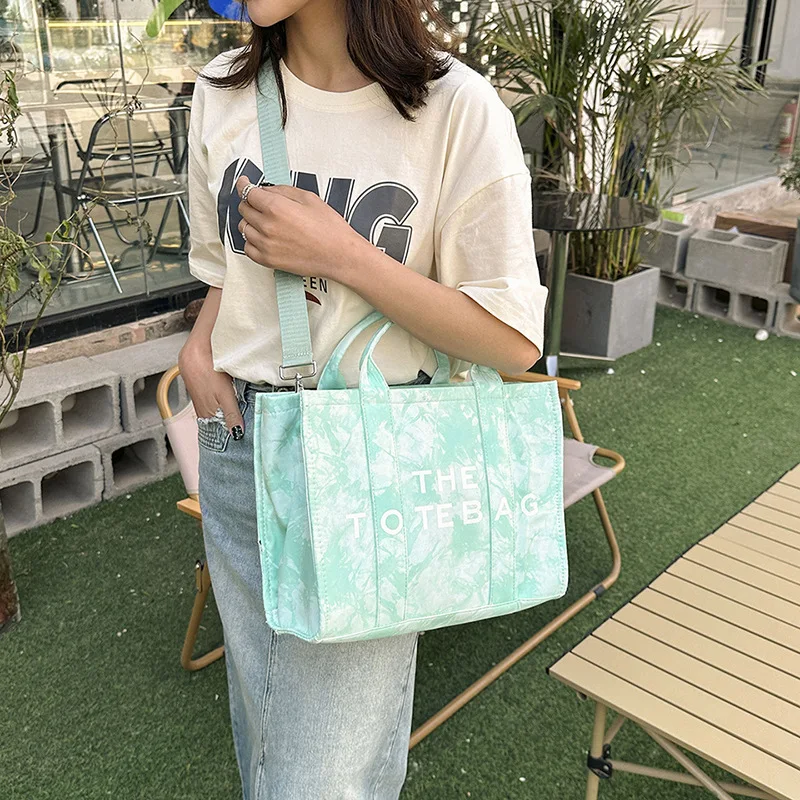 Women's Fashion Gradient Canvas Single Shoulder Crossbody Bag Tie Dyed Jacquard Handbag Commuter Tote Bags Portable Versatile