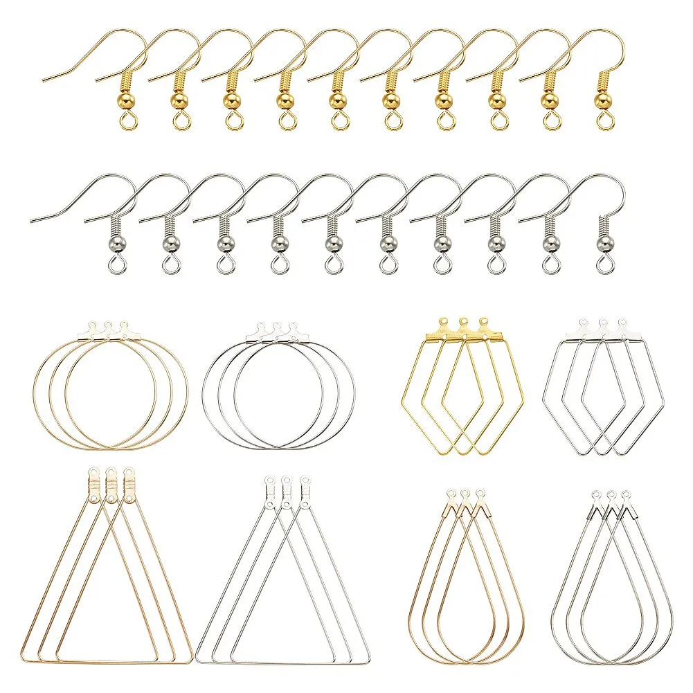 40 Pairs Earrings Kit Teardrop Ring Triangle Shape Brass Earring with Hook Plastic Ear Nut for Women Diy Jewelry Making Supplies