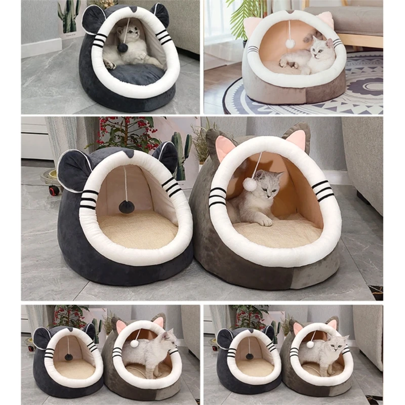 

K5DC Bed for Indoor Cats Small Dog Warm Bed House 14 inches Puppy Tent Bed Kitten Cave Washable Removable Cushion