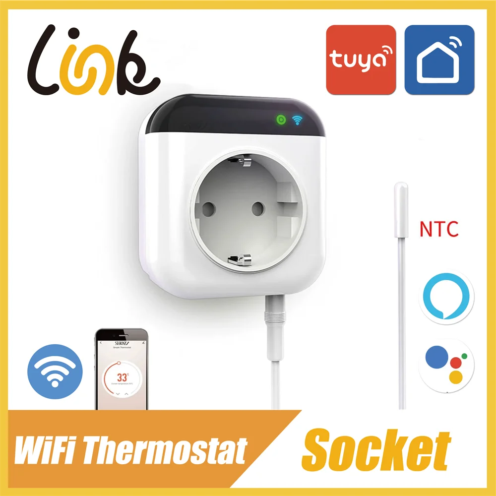 

Tuya WiFi Thermostat Socket Programmable Smart Thermostat Plug Outlet Power Monitor Temperature Controller Alexa Google Home