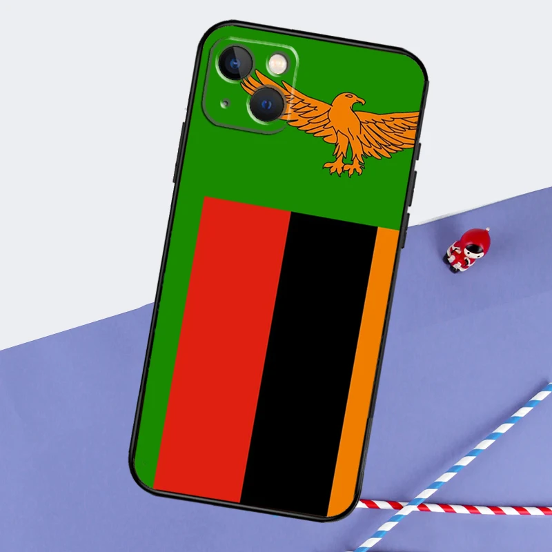 Фото Чехол для телефона с флагом Замбии для iPhone 16 Pro 15 Pro 11 12 13 14 Pro Max Mini XR 16e 15 16 Plus Cover Shell №5