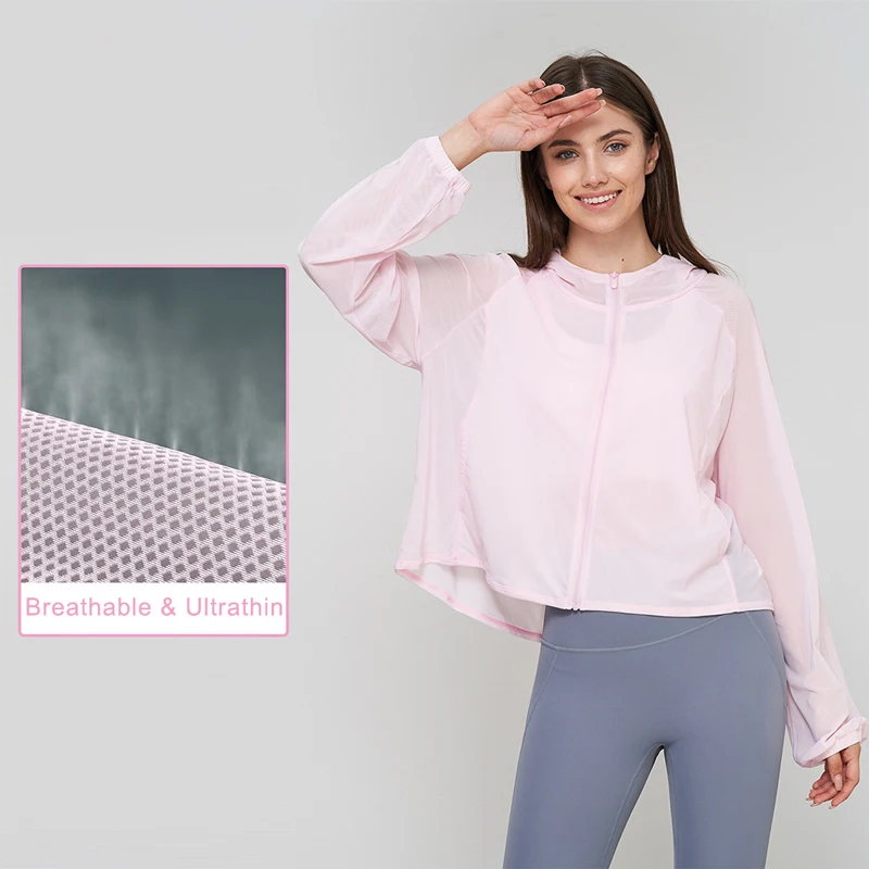 

Женские спортивные толстовки с капюшоном, куртка для йоги, летняя ультратонкая толстовка на молнии с капюшоном, свободная накидка для тренажерного зала и фитнеса, сетчатая куртка для тренировок, костюм