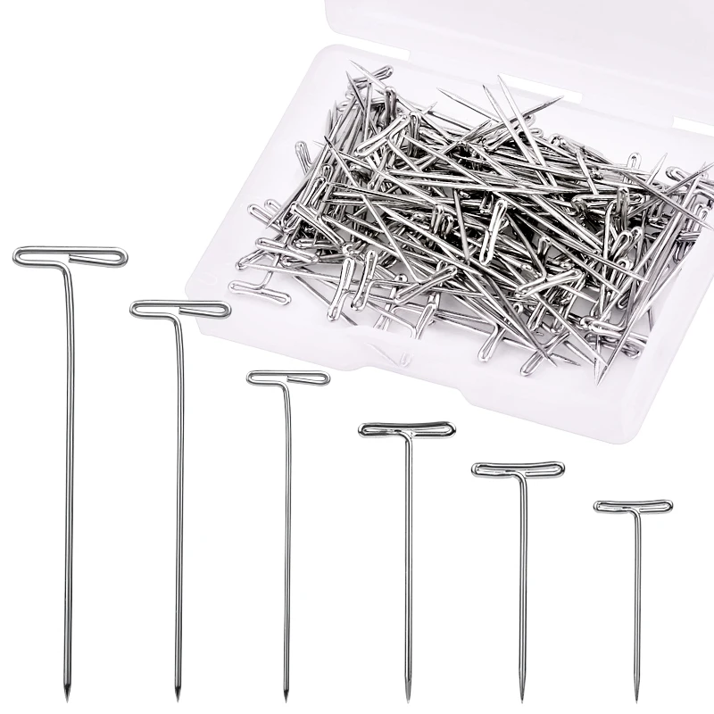

LMDZ 100Pcs T-Pins Needle for Wig On Foam Head Style Stainless Steel Sewing Hair Needles Knit Crochet 27mm 32mm 38mm 45mm 51mm