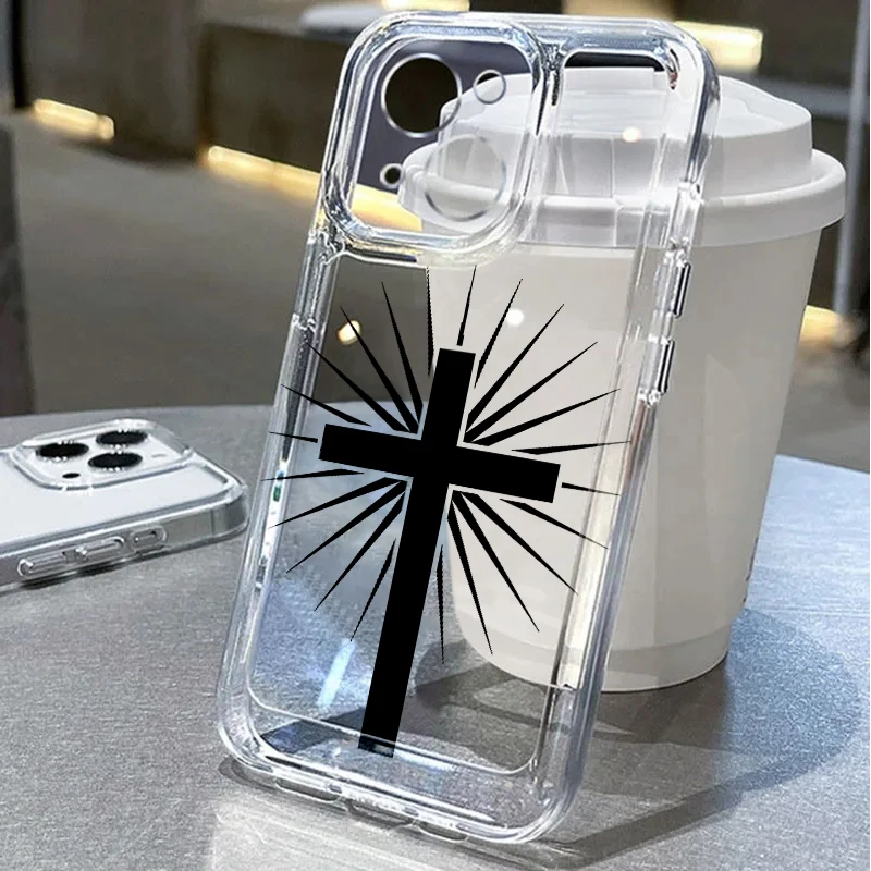 Фото Мягкий чехол для телефона для iPhone 17 Pro Max 15 14 Plus 17e Air XR 12 Mini 13 Pro XS Max 16 11 Good Luck Cross №1
