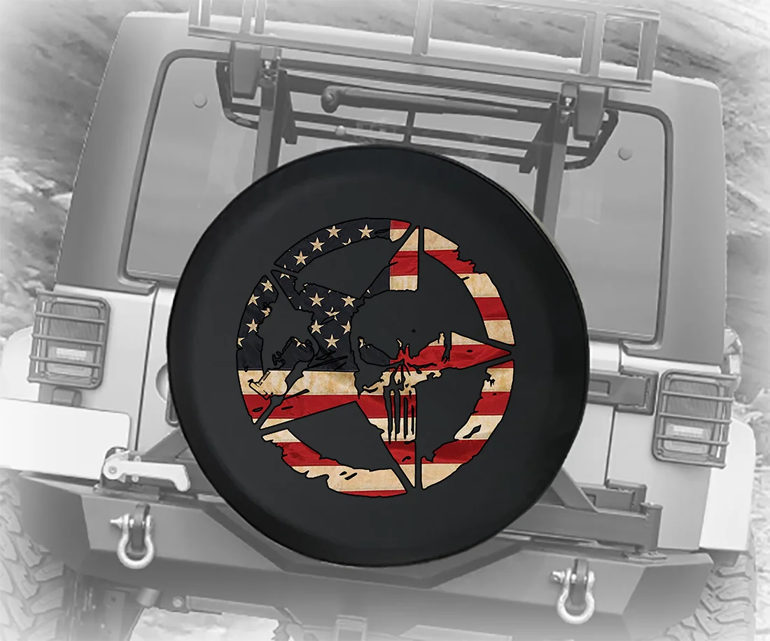 

Крышка запасной шины WW2 Военная Звезда Череп Американский флаг Veteran JK аксессуары