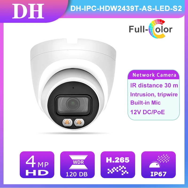 

IP-камера видеонаблюдения DH Ful, 4 МП, встроенный микрофон, водонепроницаемая, POE