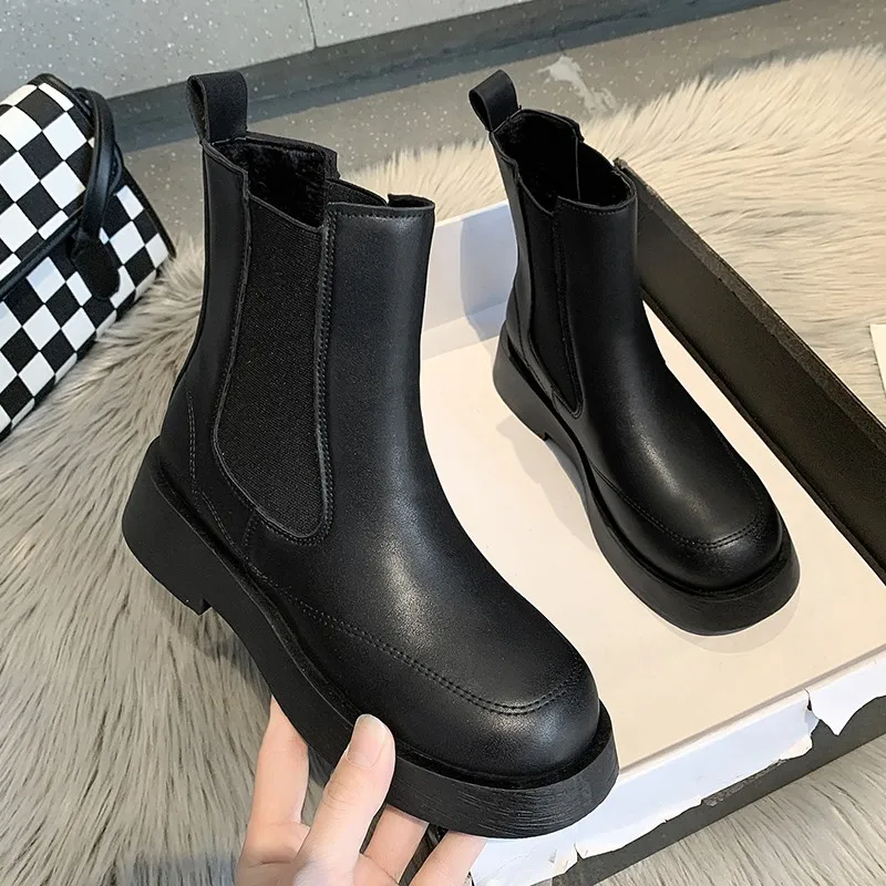 Women's Chelsea Boots Autumn and Winter Martin Boots Women's 2022 Fashion Ankle Boots Women's Warm Leather Platform Punk Shoes 1