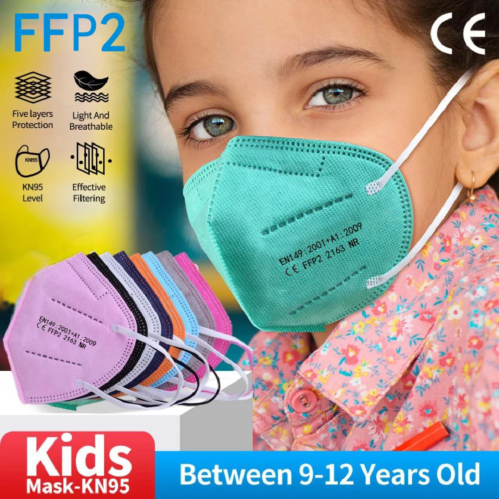 

FPP2 Mascarillas Children Security Protection KN95 Face Mask 5Layers Breathable Reusable Fit 9-12Year Mouth FFP2Mask For Chidren