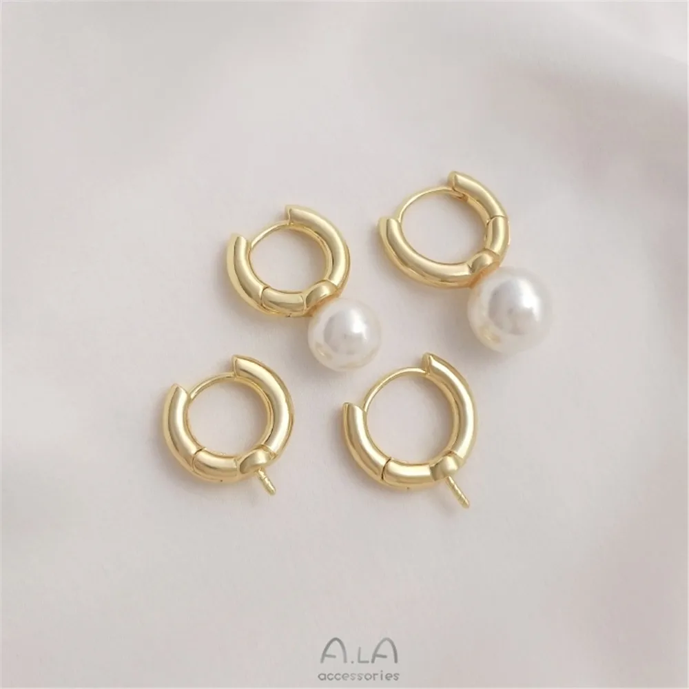 

Pearl holder earrings 14K package real gold round half-hole bead holder earring buckle diy handmade ear jewelry metal accessorie