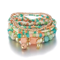charmsmic vintage style green glass beads strand bracelets for women multilayer ethnic european american hand jewelry