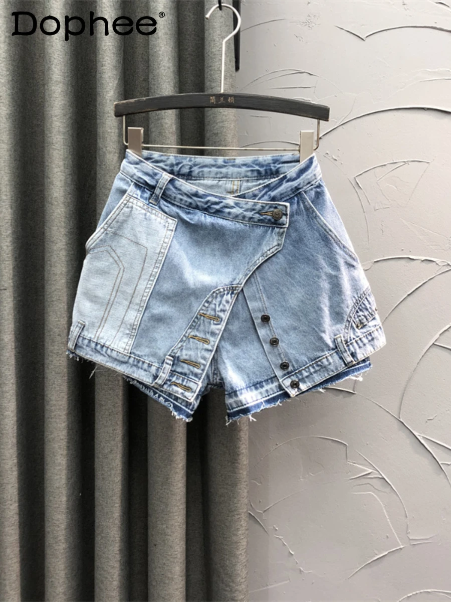 

Personalized Fake Two-Piece A- Line Denim Shorts Culotte Women 2022 New Summer Shorts Trendy Wide-Leg Shorts Jeans Hot Pants
