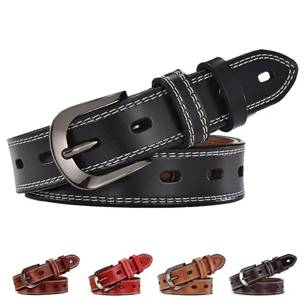 Retro Women's  Cow Leather Waist Belt  Pin Buckles Waist Belt Hollow Out Waistband Casual Jeans Belt Cinturon