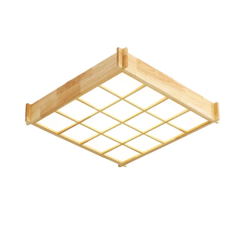 

Nordic Creative Tatami Hotel Log LED Ceiling Light Japanese Square Solid Wood Living Room Bedroom Decoration Light Fixture