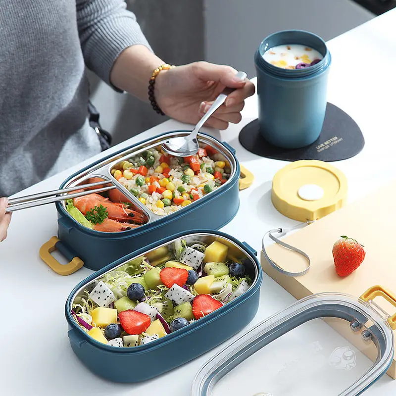 

800/1550ml Lunch Box Stainless Steel Separated Bento Box Portable Microwave Lunchbox for Office Worker Children Food Box