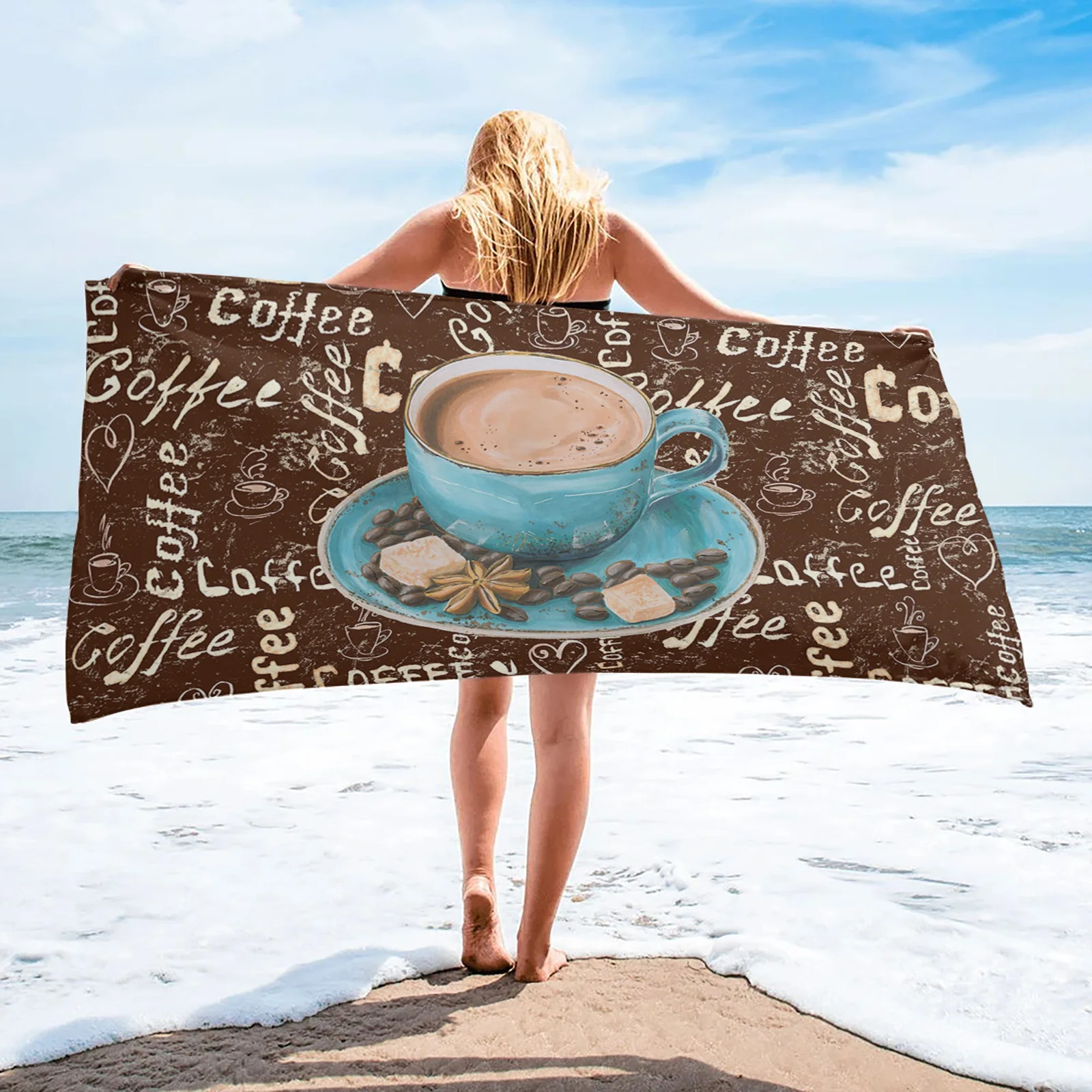 

Vintage Style Coffee Beans Sugar Beach Towel Luxury Quick-dry Microfiber Bathroom Bath Towels Yoga Mat Picnic Blanket Women Men