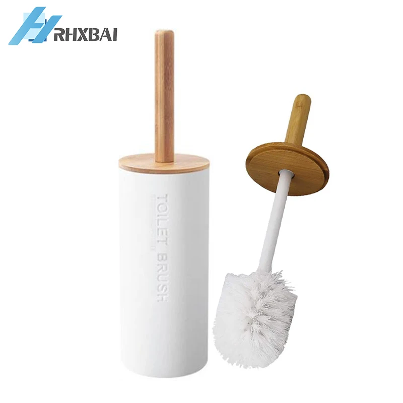 Bamboo Toilet Brush Set Floor Standing Plastic Toilet Bowl Brush for Bathroom Long Handle Toilet Cleaner Brush with Holder