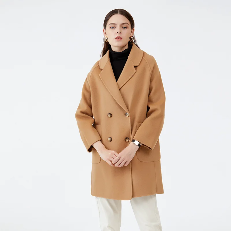 

Herfst En Winter Nieuwe Vrouwen Kasjmier Jas Kleine Man Tweed Dubbelzijdig 2022 Losse Rechte Pak Kraag Effen tweed Jas