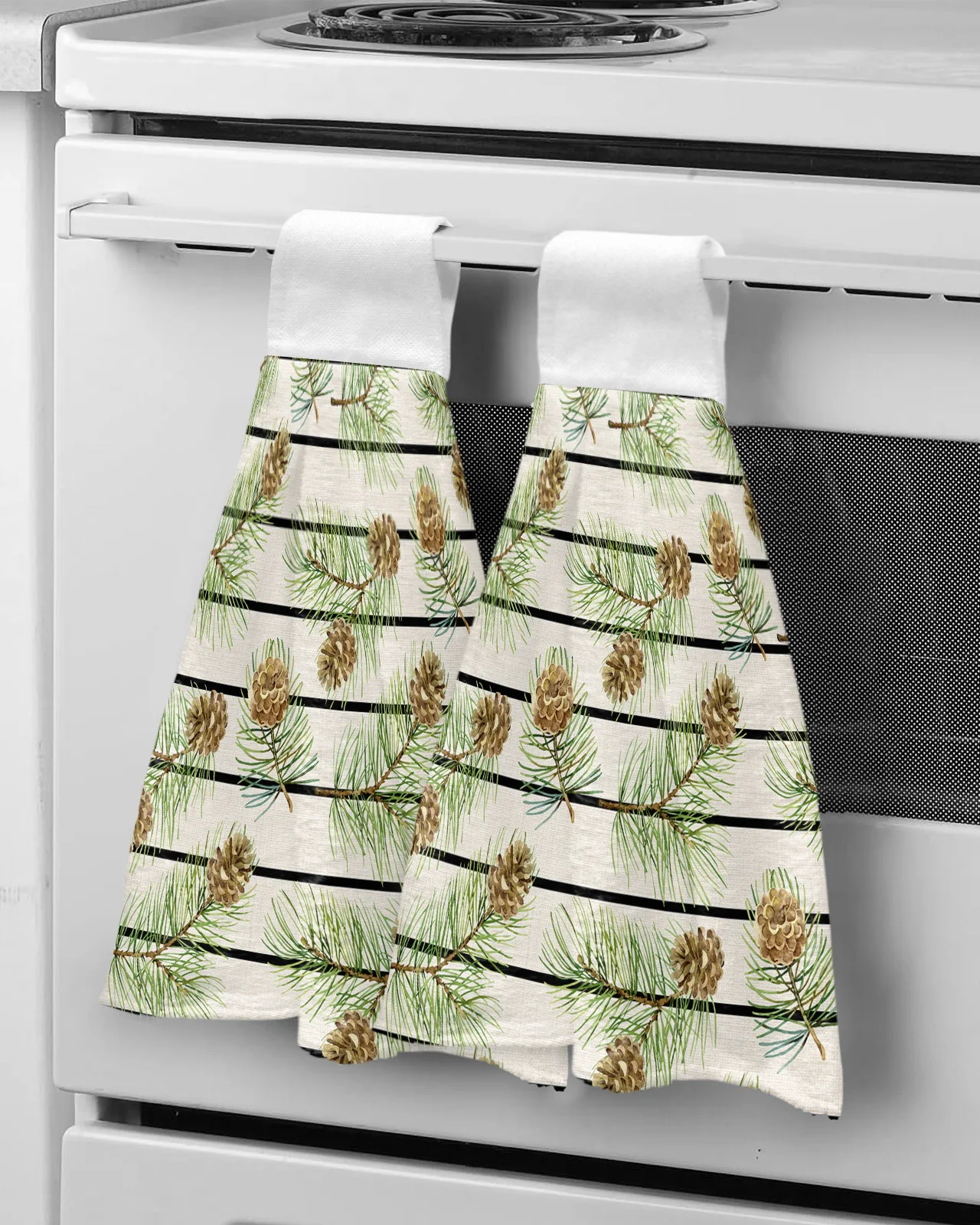 

Рождественские полосы сосновые иглы сосновые конусы ручные полотенца из микрофибры подвесная ткань быстрое женское рождественское кухонное полотенце