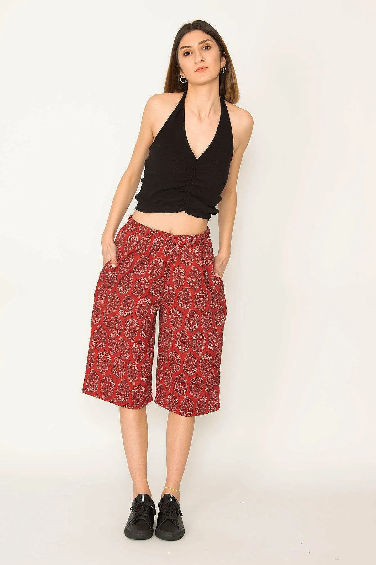 

Шорты-Капри женские с эластичным карманом, базовые короткие пляжные бермуды, с цветной талией, летние мини-штаны